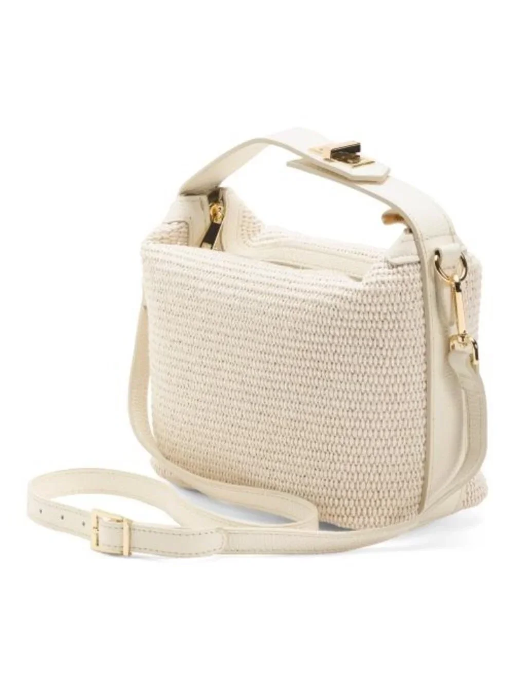 VIOLA CASTELLANI Made In Italy Straw And Leather Medium Folded Handle Satchel
